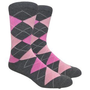 Men's Charcoal Printed Argyle Dress Socks